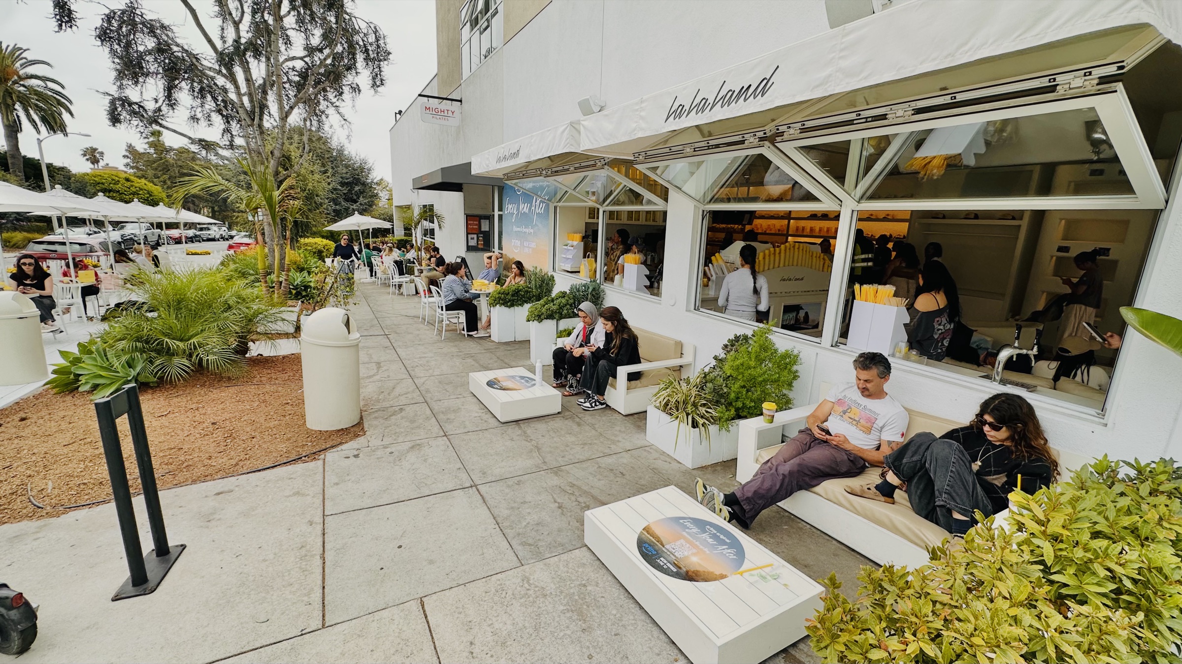 Every Year After branded patio lounge at La La Land Kind Cafe